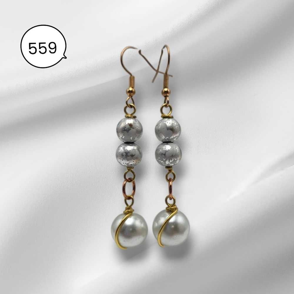 Handmade Silver Bead & Gold Metal Dangle Earrings – Elegant Jewelry